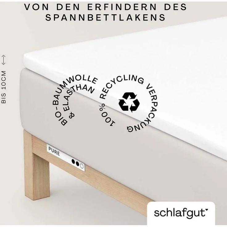 Schlafgut 'PURE TOPPER' Spannbettlaken, für Topper bis 10 cm Höhe, Full-white, L 140x200 cm - 160x220 cm, 100% Bio-Baumwolle – Bild 1