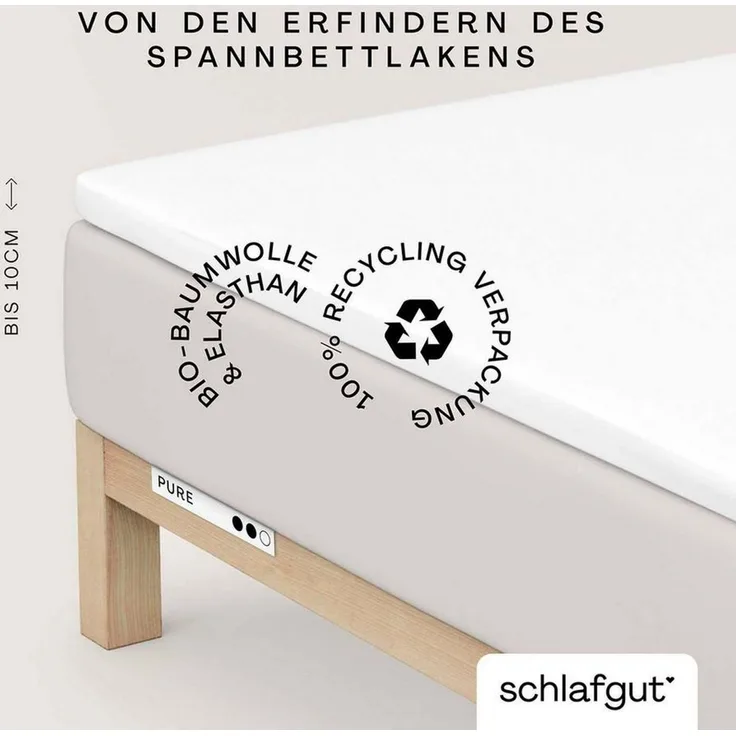 Schlafgut 'PURE TOPPER' Spannbettlaken, für Topper bis 10 cm Höhe, Full-white, L 140x200 cm - 160x220 cm, 100% Bio-Baumwolle