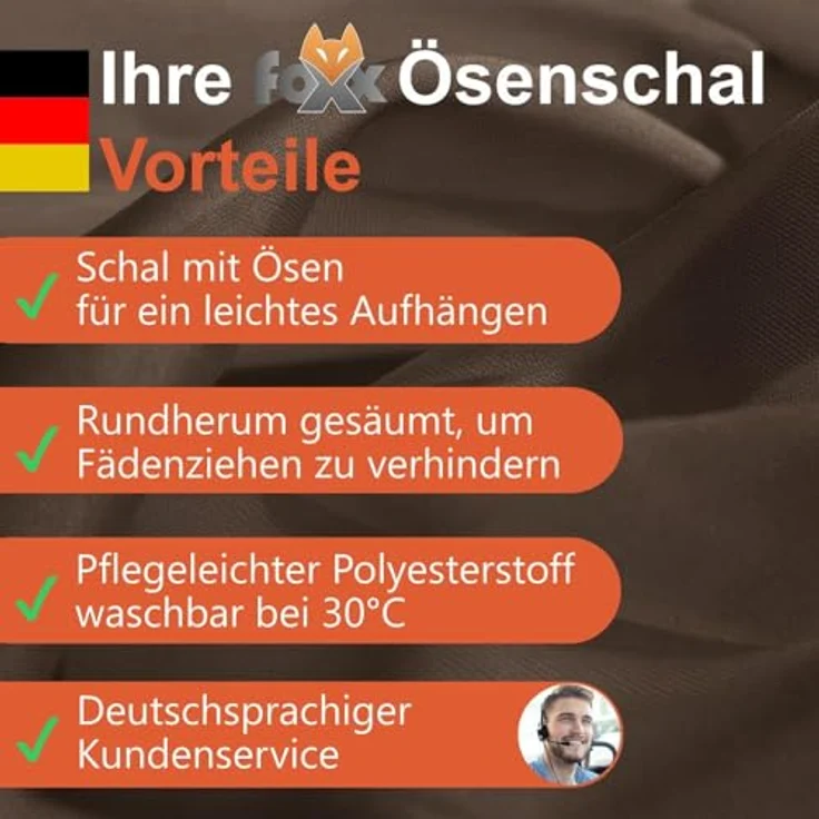 2er Set Ösenvorhang Voile 245 cm braun transparent - Farbe: Braun – Bild 6