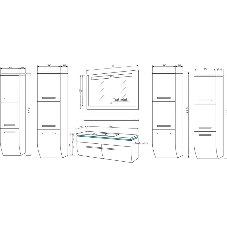 Homeline Badmöbel Set Weiss 240 cm Hochglanz Waschbecken Spiegel Komplett Bad Led System – Bild 6