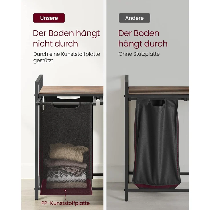 VASAGLE Wäschekorb 2 Fächer, Wäschesammler mit Ablage, Wäschebox, Wäschesack aus Oxford-Gewebe ausziehbar abnehmbar, Metallrahmen, 2 x 46 L, 73 x 33 x 72 cm, vintagebraun-schwarz BLH201B01 – Bild 5