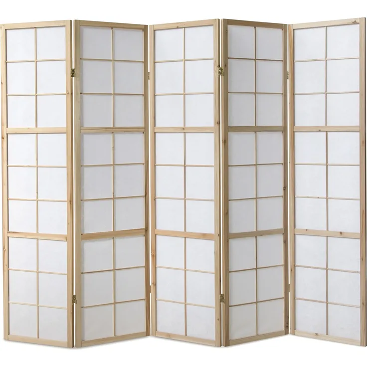 5fach Holz Paravent Raumteiler Shoji Wand natur