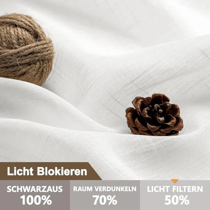 CUCRAF Leinenoptik Voile Vorhänge mit Ösen Gardine für Schlafzimmer Wohnzimmer, Off White,H260 x B140cm 2er Set – Bild 3