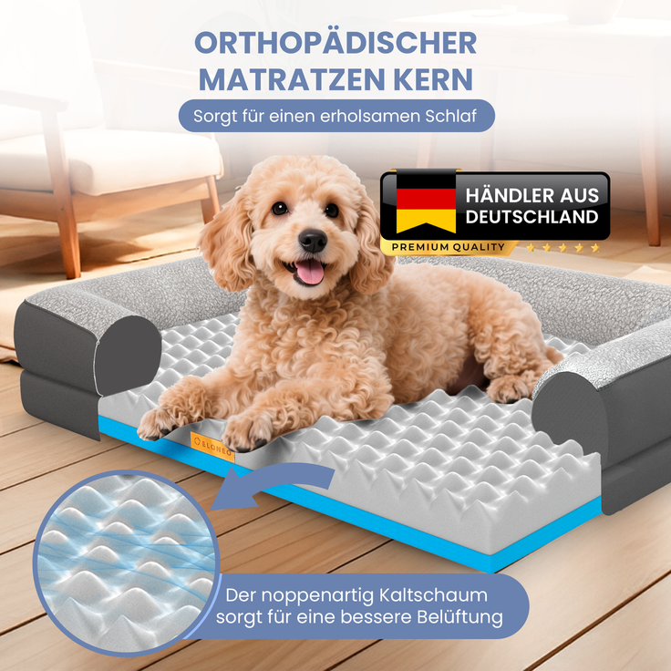 ELONEO Hundebett ELONEO - Orthopädisches Premium Hundebett, gelenkschonend, waschbar, Aus kuscheligem Sherpa-Fleece und strapazierfähigem Sofastoff – Bild 2