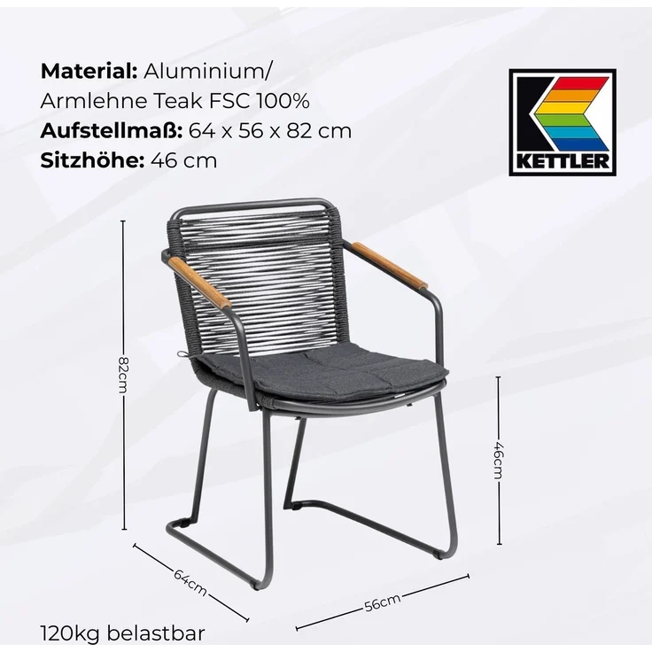 Kettler Gentle Dinning Sessel Aluminium Rope – Bild 3