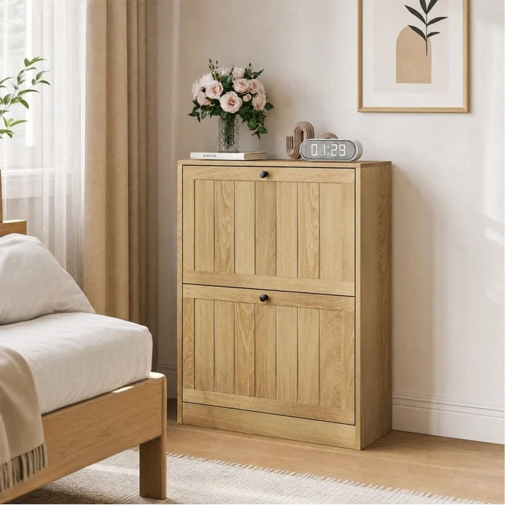ANYSUN Schuhschrank Schuhkipper schmal 60 cm, 2 Klappen, für Flur & Eingangsbereich Nur 24 cm tief, für 6–12 Paar Schuhe, verstellbare Einlegeböden – Bild 1