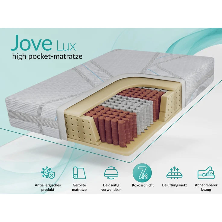 Komfortable Taschenfederkernmatratze H3 mit PU-Schaum & stabiler Unterstützung – punktelastisch & hygienisch – 140 x 200 cm – JOVE - LUX – Bild 2