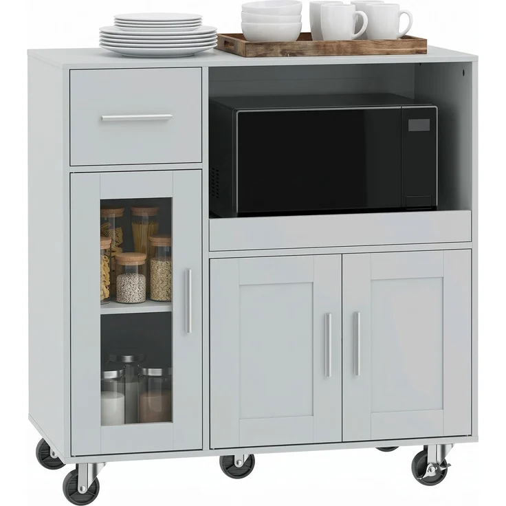 MELAYR, Küchenschrank auf Rädern, Mobile Küchenkommode mit Ablagen, Schubladen, 80 x 40 x 88.7 cm, Grau – Bild 1