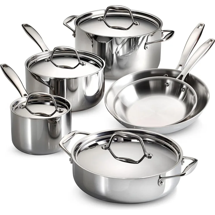 Tramontina 80116248DS Gourmet Stainless Steel Induction-Ready Tri-Ply Clad 10-Piece Cookware Set, NSF-Certified, Made in Brazil