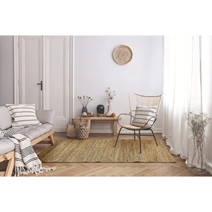 Linea Natura Teppich, Uni Naturfarben, rechteckig 65x130 cm, Handmade in India, für Fußbodenheizung geeignet, strapazierfähig, vegan – Bild 3