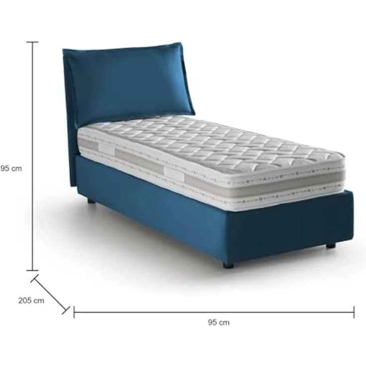Talamo Italia - Roberta Einzelbett, Bettkasten mit Stoffbezug, 100 % Made in Italy, seitliche Öffnung, inklusive Matratze 80x190 cm, Blau – Bild 2