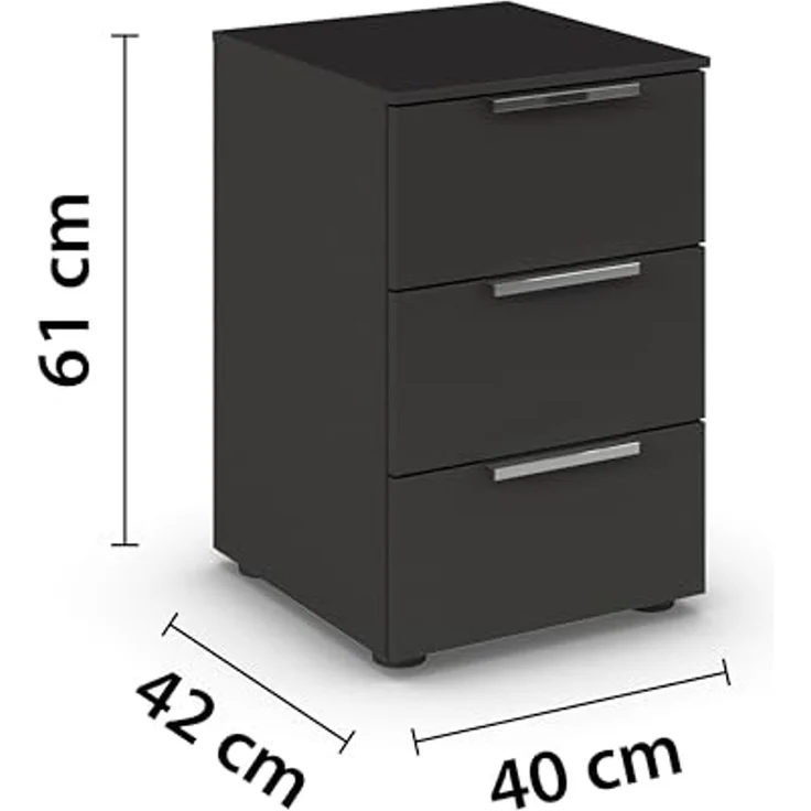 Rauch Möbel Flipp, Nachttisch für Schlafzimmer, Kinderzimmer, Wohnzimmer, Jugendzimmer, Flur, Garderobe, 3 Schubladen, mit Softclose-Funktion, Farbe Schwarz, Breite 40 cm – Bild 3