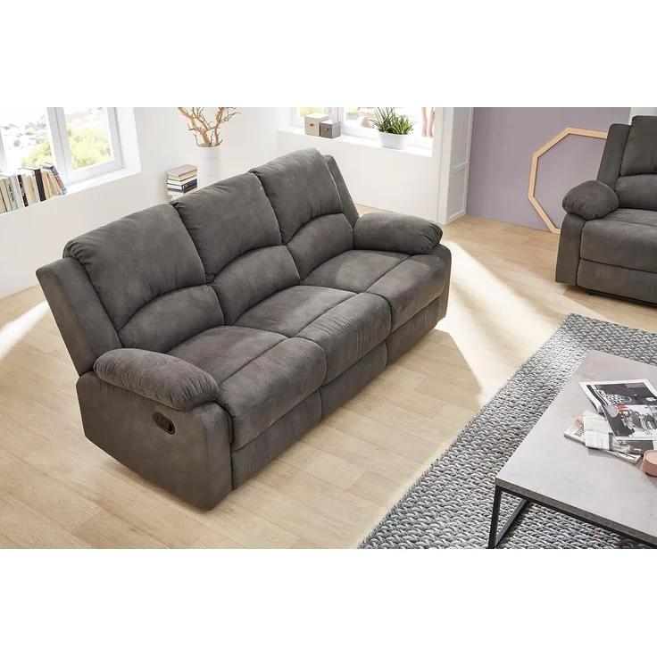 3-Sitzer-Relaxsofa Couch Liegefunktion Federkern Polster Stoff Vintage Anthrazit – Bild 2