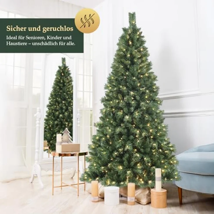SALCAR Künstlicher Weihnachtsbaum 240 cm mit Beleuchtung, Nordmanntanne mit Warm und RGB LED Lichterketten, 9 Modi und Fernbedienung – Bild 3