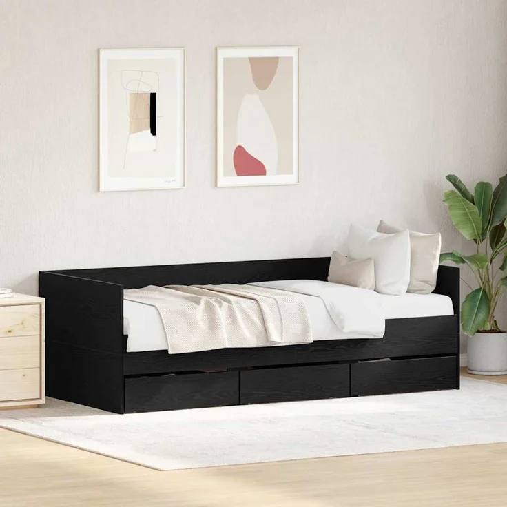 vidaXL Tagesbett Schwarz Eichen-Optik 90 x 190 cm Holzwerkstoff 3333998 – Bild 1
