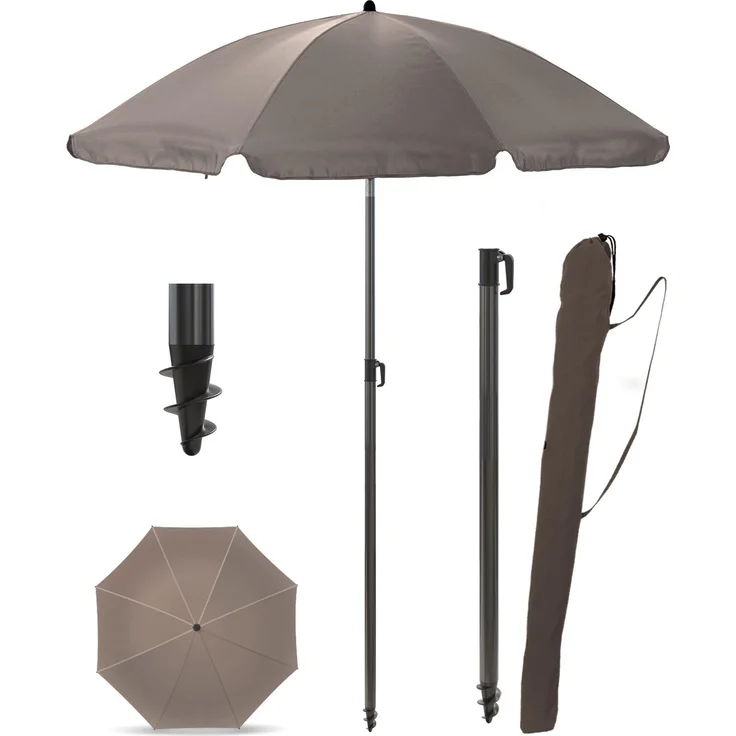 Menz Sonnenschirm Balkon + Sonnenschirmhülle - UV50+ Strandschirm 180 cm, Balkonschirm mit Knickfunktion, Gartenschirm, Sonnenschirm Strand - Fb. Taupe