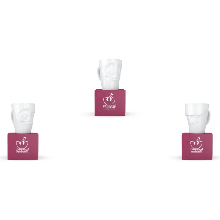3 x Henkelbecher by FIFTYEIGHT - verschmitzt + vergnügt + grummelig - Tasse weiß