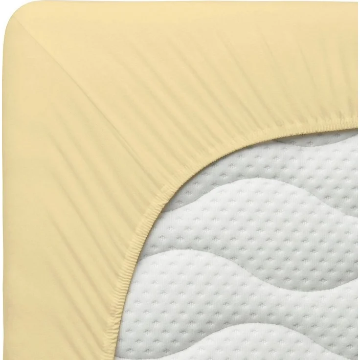 Schlafgut Spannbettlaken Premium, Gummizug: rundum, (1 Stück), Mako-Zwirn-Jersey, Yellow Mid, S 90x190 cm - 100x220 cm – Bild 4