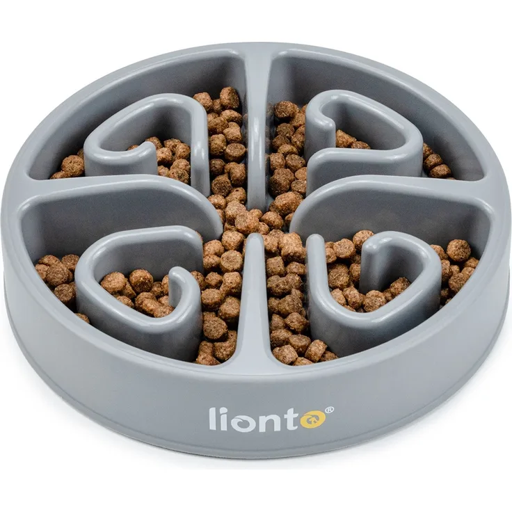 lionto Antischlingnapf für Hunde & Katzen mit Anti-Rutsch-Füßen, spülmaschinenfest & robust, 30 cm, hellgrau