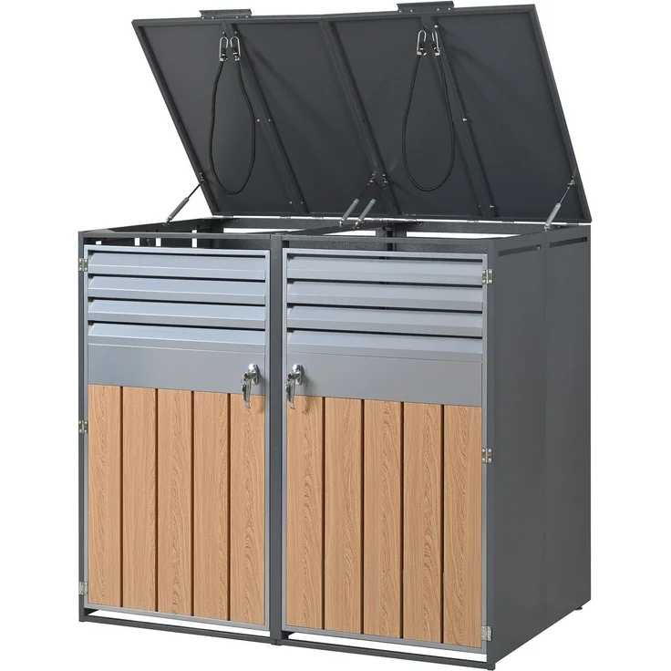 Mülltonnenbox, Mülltonnenverkleidung, 120L 240L, wetterfest, Container, Abfallbehälter, Tonnenhaus, Gartenbox, abschließbare Müllbox (2 Tonnen) – Bild 6