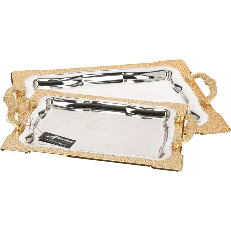2er-Set Serviertabletts aus hochwertigem 18/10 Edelstahl – Funktionalität trifft auf Eleganz Motiv 5 Silber/Gold