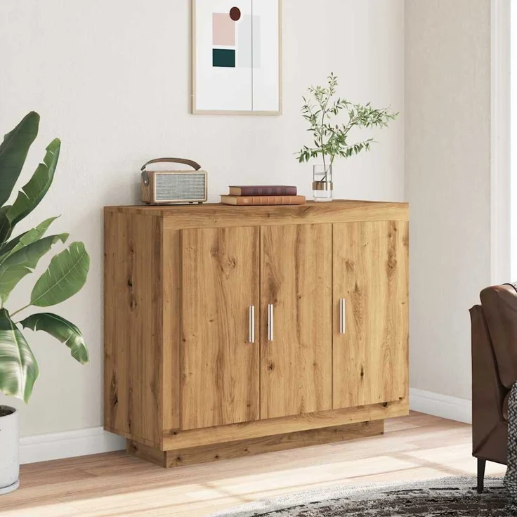 vidaXL Sideboard Artisan-Eiche 92x35x75 cm Holzwerkstoff 856865 – Bild 2