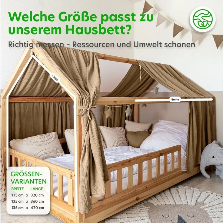 lilimaus Betthimmel Musselin Hausbett Himmel für Kinderzimmer mit Gold Applikation, Musselin Betthimmel aus Baumwolle für Kinderzimmer-Deko – Bild 3