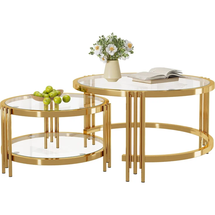 Couchtisch 80x80x45 cm – Quadratischer Glastisch mit goldfarbenem Metallgestell – Bild 7