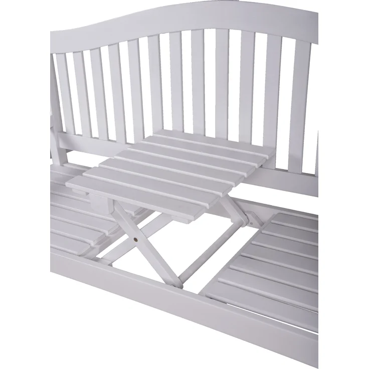 Gartenbank LUCCA hochklappbarer Tisch - 150cm Breit, Eukalyptus, Weißgrau, 150 x 63 x 105 cm | Terrassenbank Wetterfest Sitzbank Outdoor Bank – Bild 4