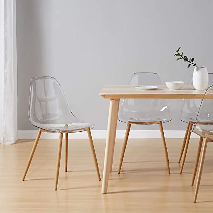 CangLong Satz von 4 Home Chair Modern Transparent Polycarbonat Robuste Esszimmerstühle mit Metallbeinen für Küche Esszimmer & Gardon – Bild 3