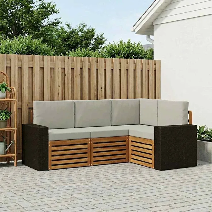 vidaXL Outdoor-Sofagarnitur 4 stk. 4-Sitzer Natur und Hellgrau 3384302