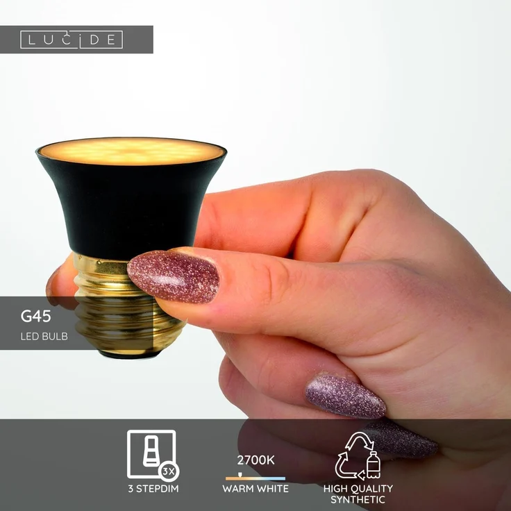 Lucide G45 - Led Lampe - Ø 4,3 cm - LED Dim. - E27-1x5W 2700K - 3 StepDim - Schwarz – Bild 2