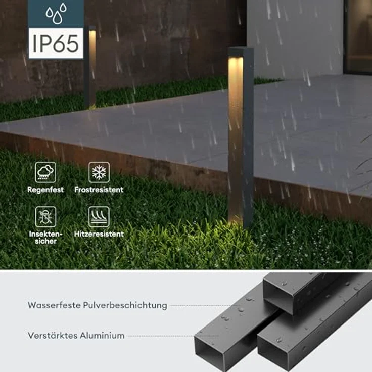 Mai & Mai Stehleuchte Außen, IP65 Wegeleuchte 6x6x40cm, 3000K, sandgrau dunkel, 5W LED Gartenlampe mit gehärtetem Glas – Bild 3