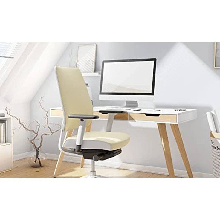 Interstuhl Joyce Interior Edition, ergonomischer Bürostuhl mit Synchromechanik, verstellbarer Rückenlehne und Lordose, Beige | Weiß – Bild 5