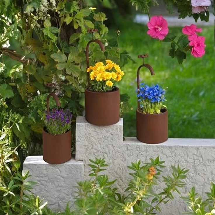Spetebo Blumentopf Übertopf mit Deko Wasserhahn Rost Optik (Artikel, 1 St, 3er Set), Vintage Design – Bild 4