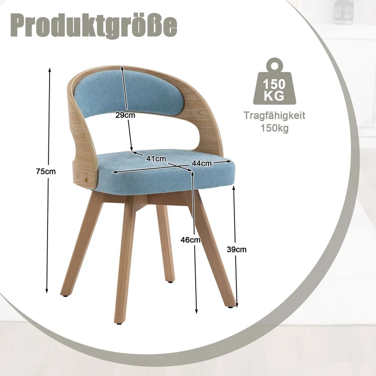 LVHOM Esszimmerstuhl 360° drehbar, 2er Set, Polsterstuhl aus Leinen und Massivholz, Küchenstuhl gepolstert, ergonomischer Schalenstuhl mit Armlehne, bis 150 kg – Bild 6