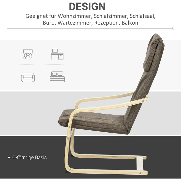 Sessel mit Kopfstütze und Armlehnen, Bezug in Leinenoptik, Holzgestell, Braun + Natur--Braun--98x79x65cm--YOUDENOVA – Bild 8