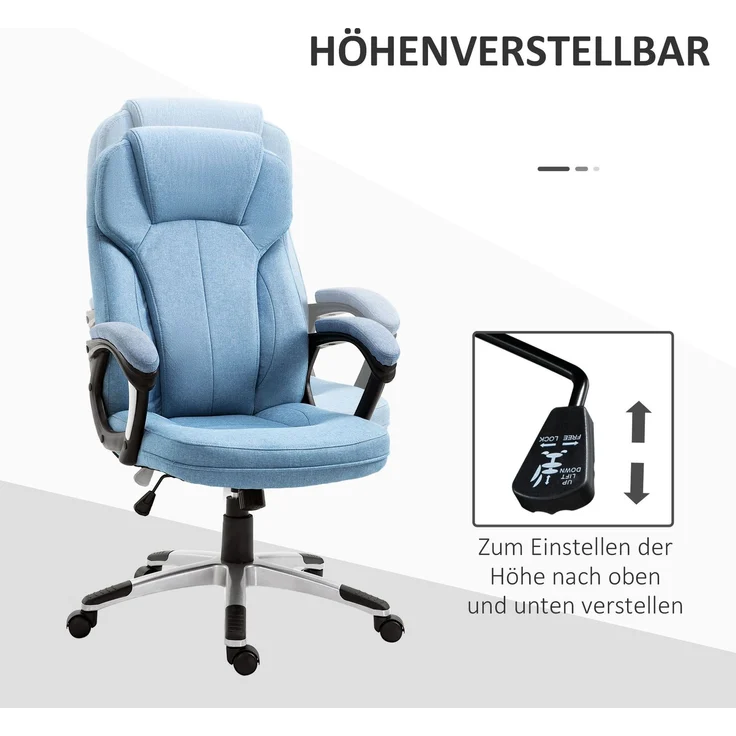 MELAYR, Bürostuhl Computerstuhl Drehstuhl höhenverstellbar Wippfunktion mit Kopfstütze und, 66 x 75 x 58 cm, Hellblau – Bild 6