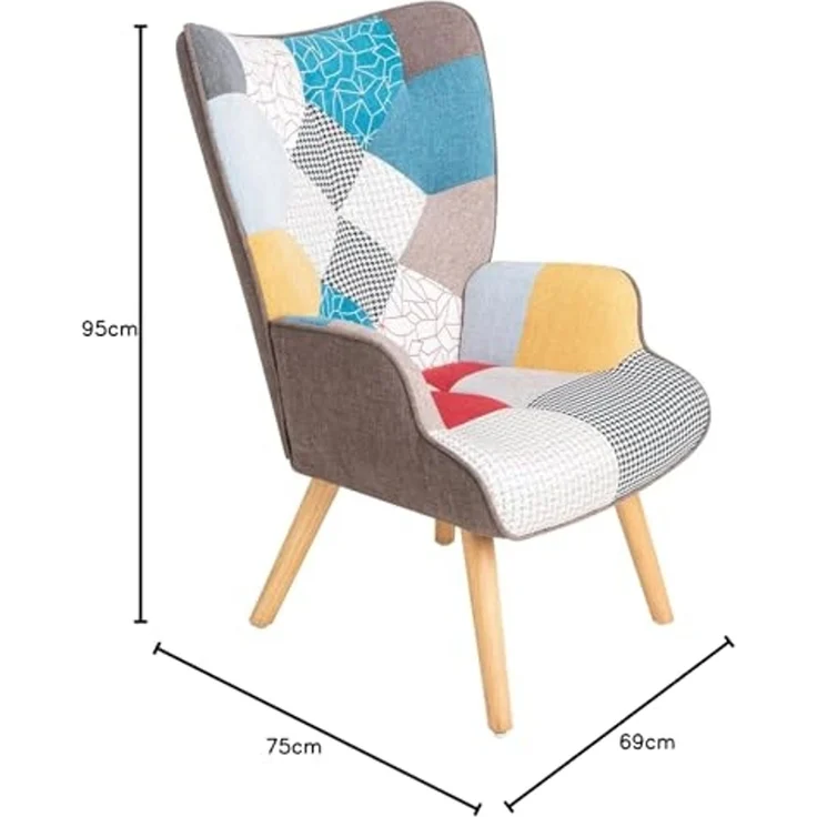 Gardenia Quebec Patchworks Patchwork Sessel 69 x 75 x 95 - Modern, Multicolored, Geometrisch, Buche, Schaum, Entspannen, Ergonomisch – Bild 3
