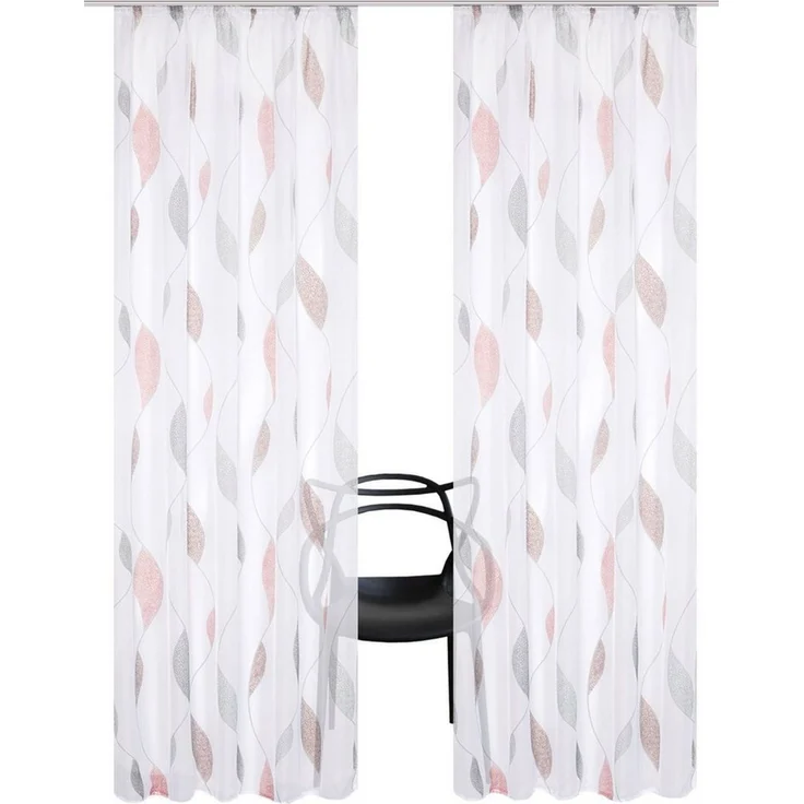 HOME WOHNIDEEN Vorhang PAOLO (2 St), Kräuselband, transparent, Voile, 2er Pack Kräuselbandschal PAOLO bedruckt – Bild 2
