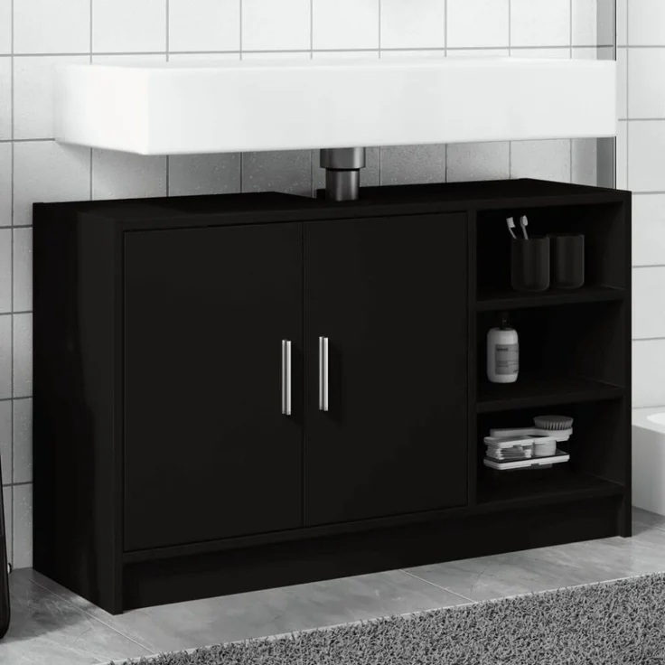 vidaXL Waschbeckenunterschrank Schwarz 90x29x55 cm Holzwerkstoff 848123 – Bild 1