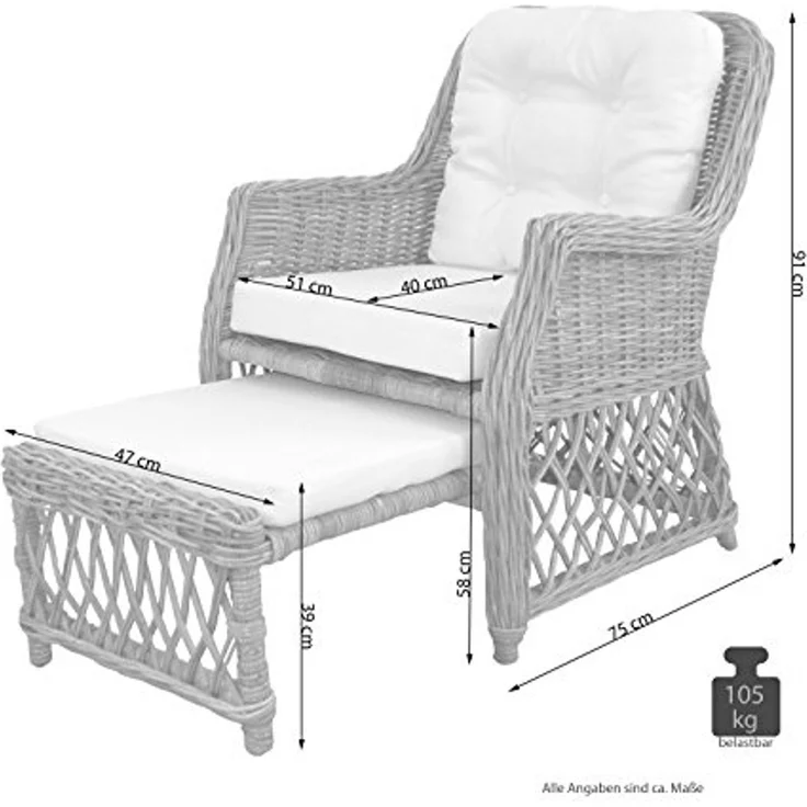 Rattansessel, Relaxsessel mit ausziehbarem Fußteil, handgeflochten, honigfarben – Bild 2