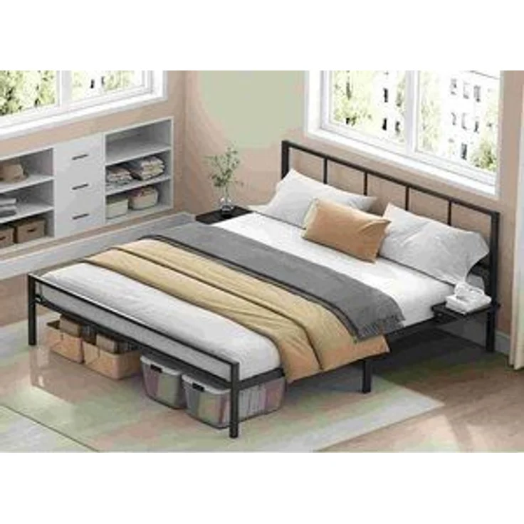 VASAGLE Doppelbettgestell, Bett, 160 x 200 cm, Metallbett, Bettrahmen, mit Kopfteil, modern, mit Aufbewahrungsregalen, Gästebett – Bild 4