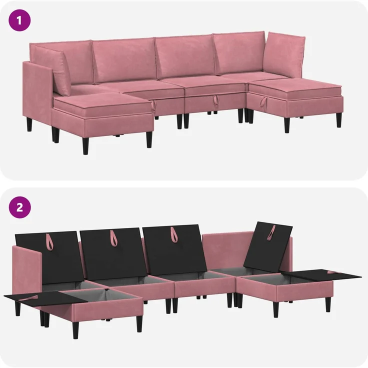 vidaXL Wohnzimmergarnitur mit Kissen mit Speicher 6 pcs Rosa Samt 3413747 – Bild 8