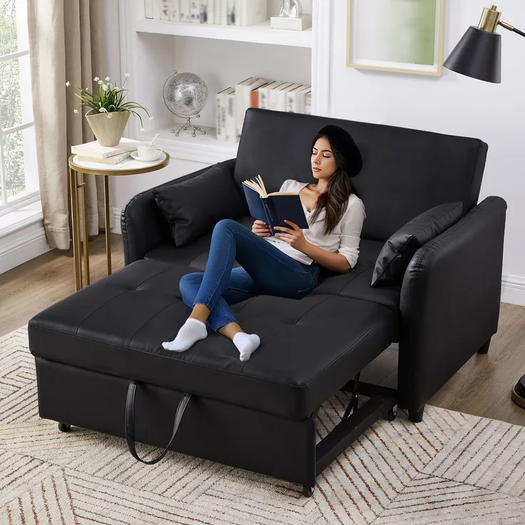ZUBALIYA Sofa 156x100 cm, mit Ausziehbett, mit breiten Armlehnen, mit Schaumstoffpolsterung, ohne aufwendige Montage