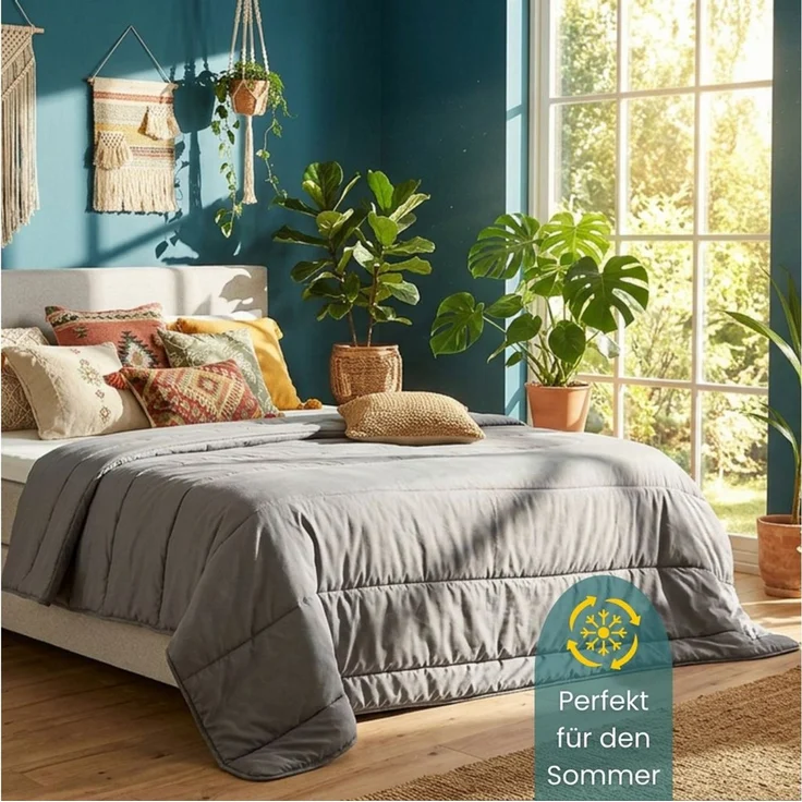 OTTO home Microfaserbettdecke Clarra, Bettdecke 135x200 cm, 155x220 cm, 200x200 cm, Füllung: Polyester, Bezug: Polyester, Bettdecken in grün & grau, Sommer, Winter, 4 Jahreszeiten, Decke – Bild 1