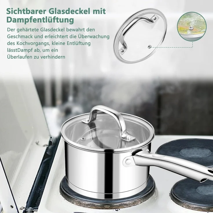 TEAMFAR Stielkasserolle 16cm Edelstahl Induktion Glasdeckel 1,9L – Bild 6