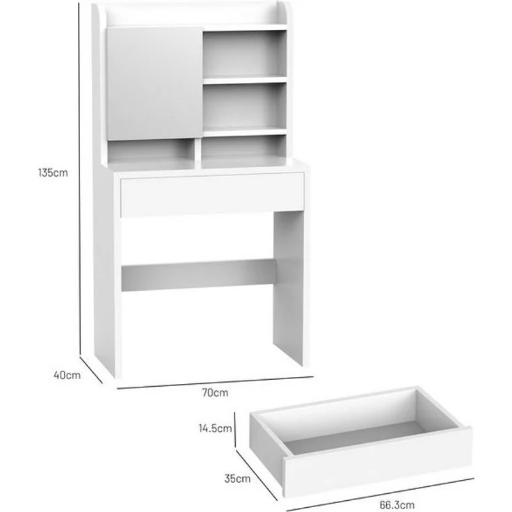 oyajia Schminktisch Frisiertisch mit Spiegel (verstellbare Ablagen), 1 Schubladen, 4 offene Fächer, Modern – Bild 4