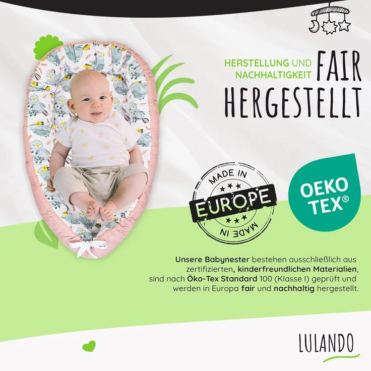 LULANDO® Babynest - Standard 100 von Oeko-Tex - multifunktionales Kuschelnest für Babys und Säuglinge - Nestchen - Reisebett - 100% Baumwolle - antiallergisch - hergestellt in der EU – Bild 5