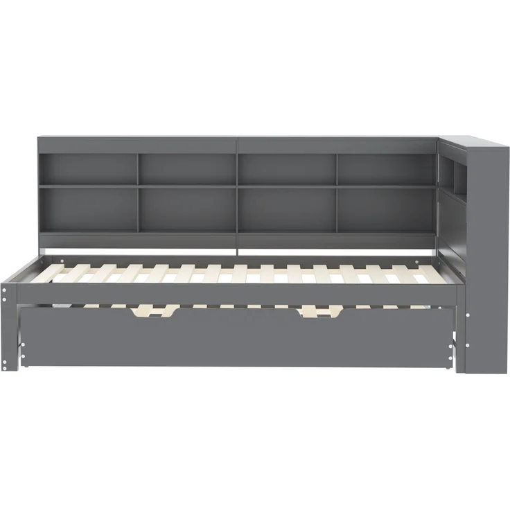 CHICFURN Ausziehbett aus Holz Grau 90x200 cm mit Auszug 90x190 cm, USB-Anschluss und Stauraum – Bild 3